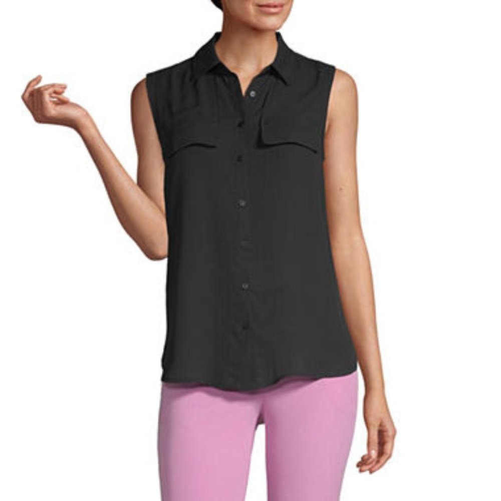 Worthington Womens Sleeveless Regular Fit Button Down Shirt